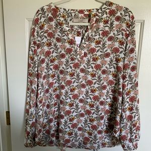 LOFT Floral Long Sleeve Split Neck Blouse NWT